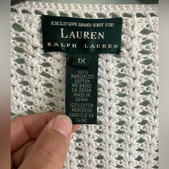 Lauren by Ralph Lauren White Hand Knit Mercerized Cotton S/S Cardigan Size 1X - Picture 4 of 7
